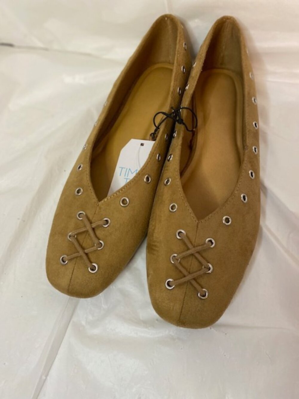 Time and Tru Tan Faux Suede Corset Ballet Flats Size 11 Lace Up Grommet NWT